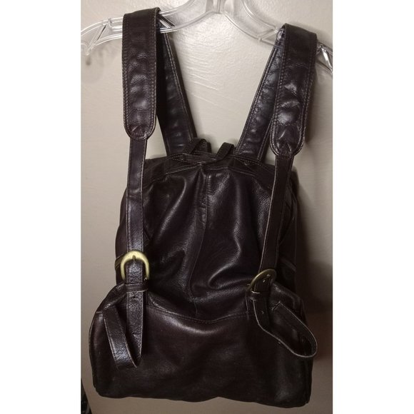 Frye Leather Medium Chocolate Brown Drawstring Closure Backpack With Bronze Acc. main image 6